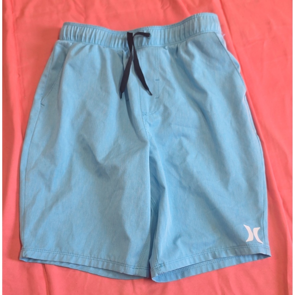 Hurley Kids 10/12 Blue Solid Swim Shorts, Drawstring Elastic Waist, Size M